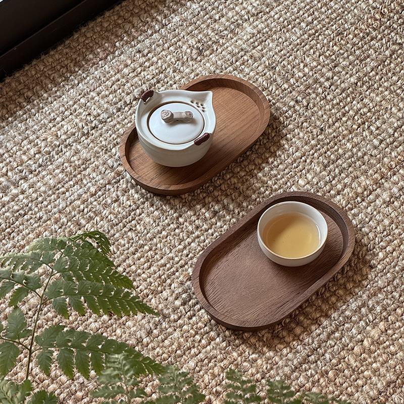 柚木餐用托盘实木小茶盘点心水果盘下午茶咖啡杯收纳盘胡桃木盘子