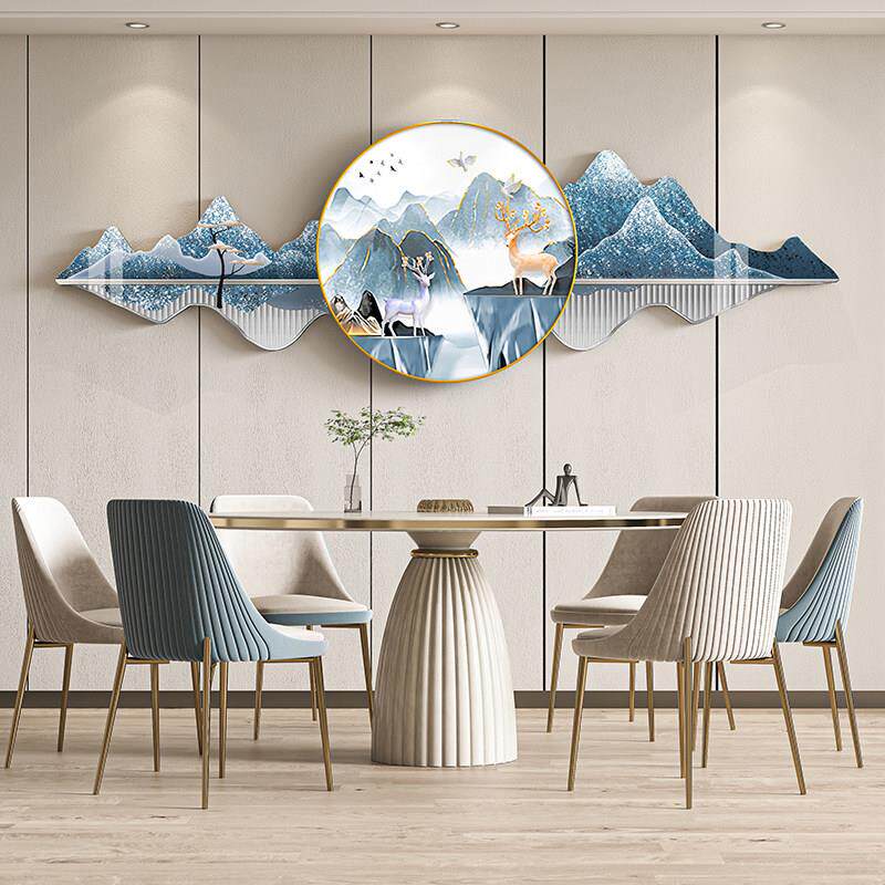 饭厅装饰画新中式饭厅书房壁画客厅沙发背景墙挂画大气轻奢山水画
