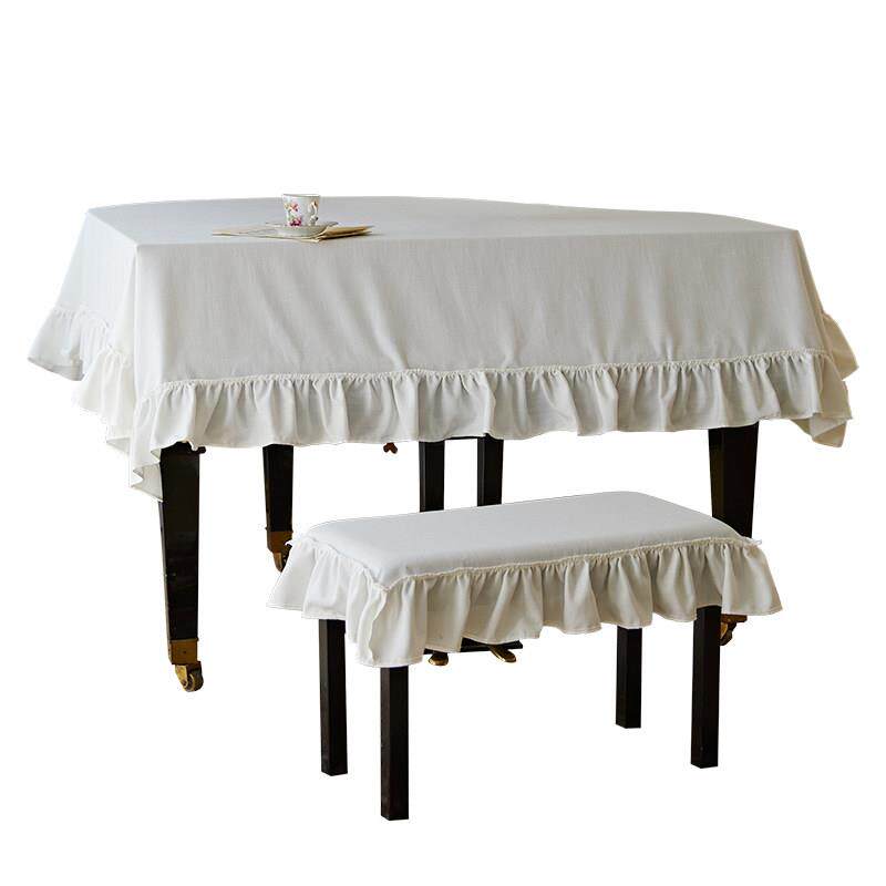 偏爱集三角钢琴罩防尘罩北欧棉麻高档荷叶边纯色琴凳套罩盖布全罩