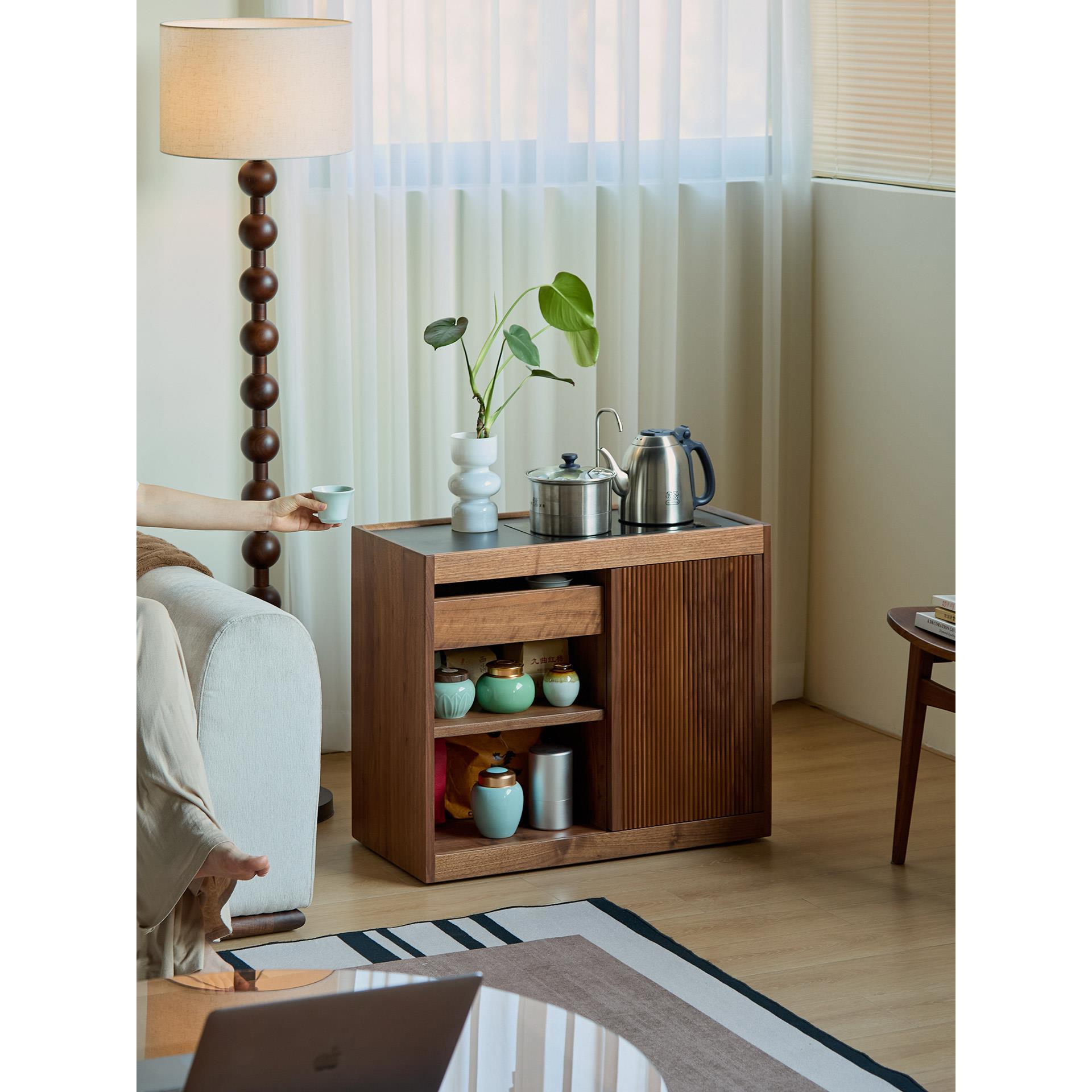 六一活动茶柜黑胡桃木茶桌侧柜茶桌水壶集成沙发侧桌水煮桌