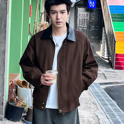 零界素美式复古格纹夹克