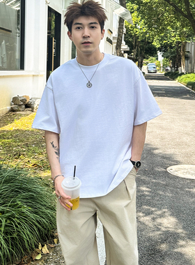 日系白色重磅320g短袖学生T恤夏季潮流百搭休闲宽松半袖体恤上衣