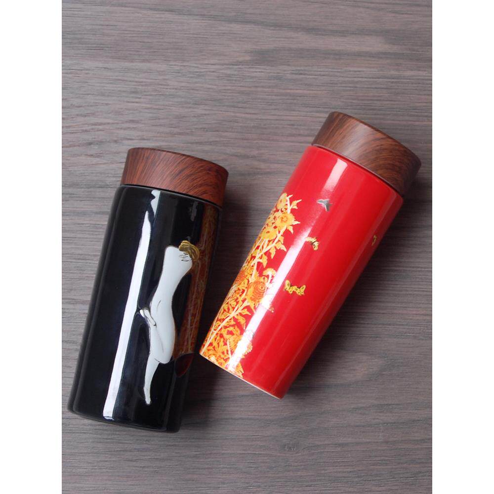 陆宝高温陶瓷户外旅行随身车载带盖双层隔热防烫保温泡红茶热水杯