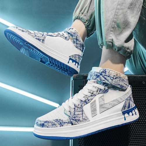 大码男鞋47高帮鞋男秋冬款45码涂鸦鞋个性小白鞋学生休闲情侣板鞋