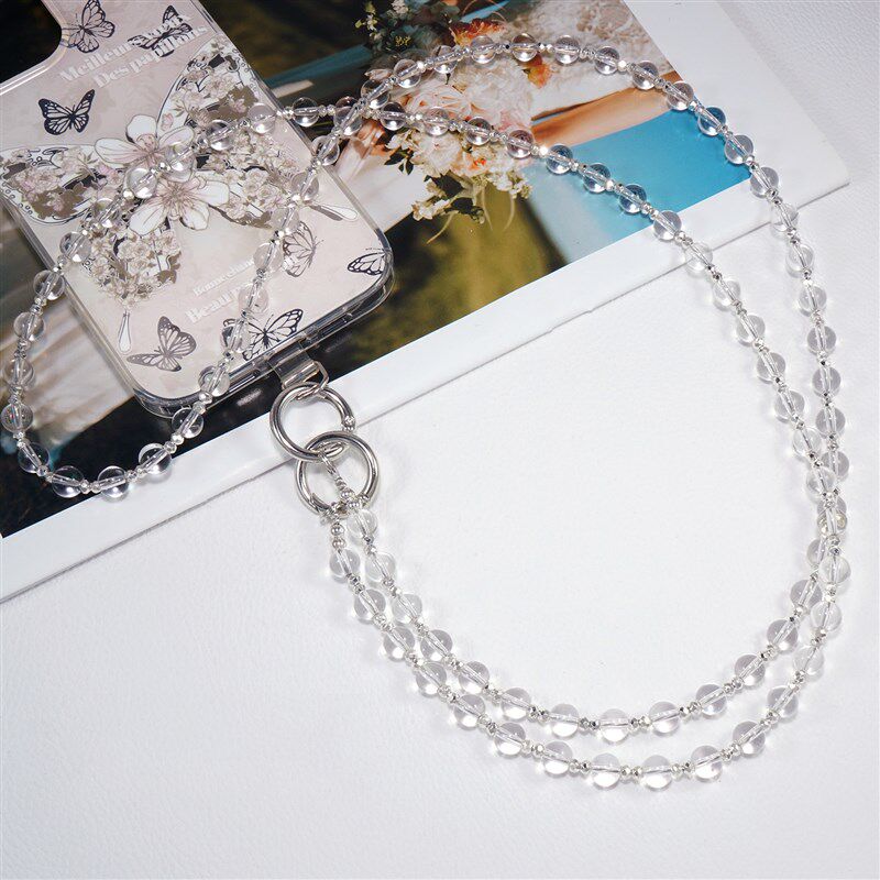 清透水晶手机挂饰斜挎可背挂绳串珠女高端珠串超好看双扣防丢链条