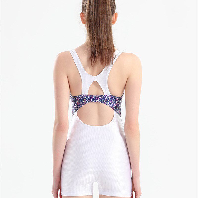 泳衣女无袖连体平角遮肚条纹显瘦保守运动游泳衣带胸垫泡温泉泳装