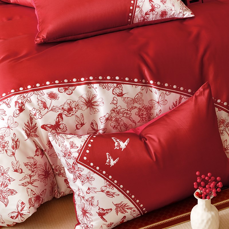 新中式婚庆四件套全棉印花新婚陪嫁被套床单结婚床上用品