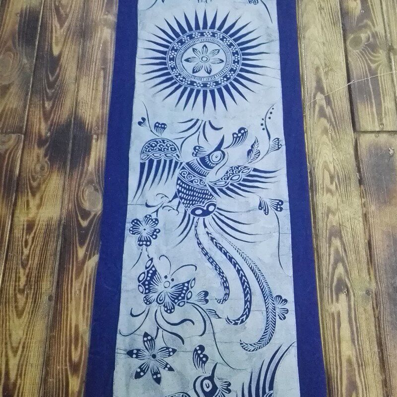 蜡染桌旗茶旗茶席床旗定制加工蜡染反绘书房茶馆装饰贵州蜡染培训