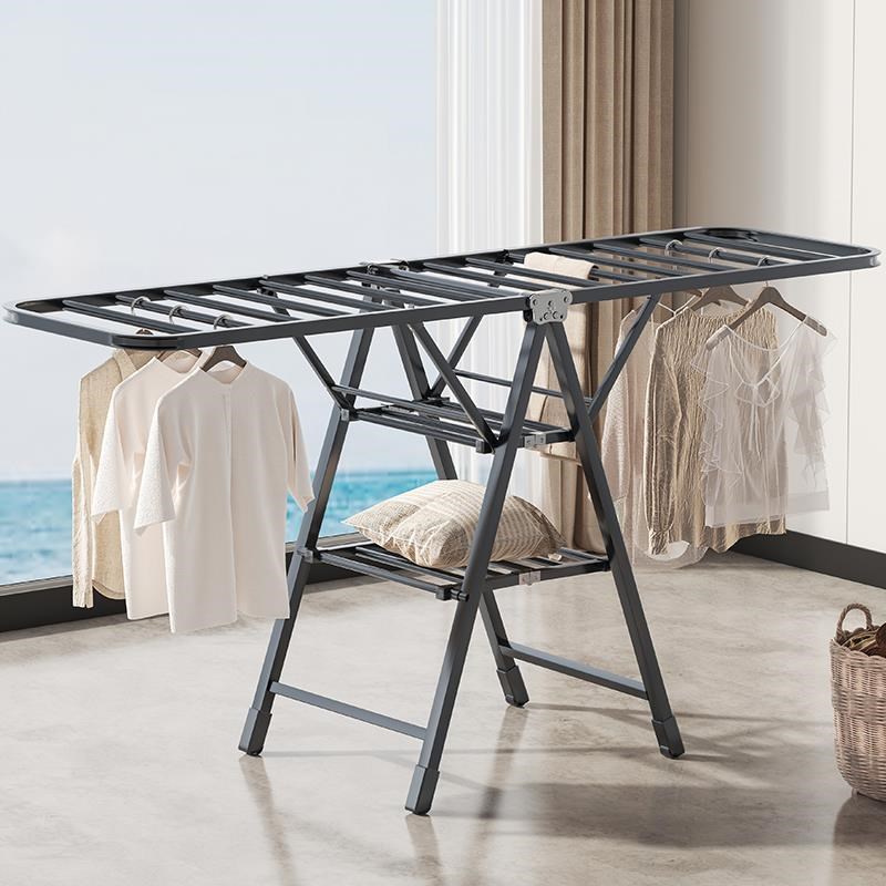 折叠晾衣架阳台多功能晒被子神器家用可移动室内晾衣杆落地晒衣架