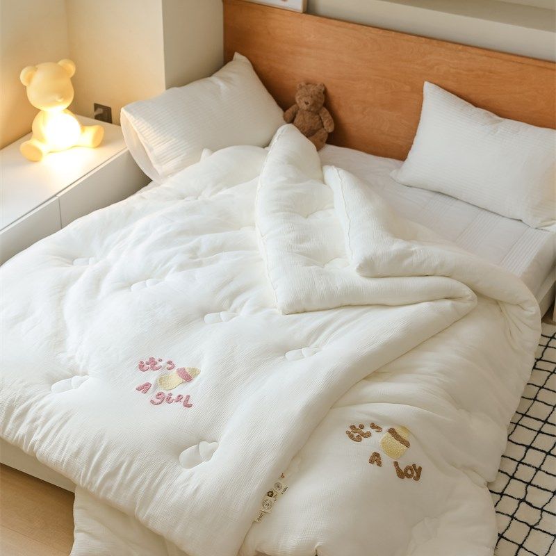 A类母婴级60支全棉亲肤双层纱奶嘴毛巾绣儿童被芯超柔软