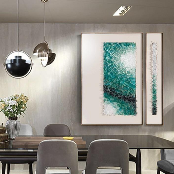 简约现代客厅装饰画大气抽象装置拼贴海玻璃实物画立体挂画玄关画图片