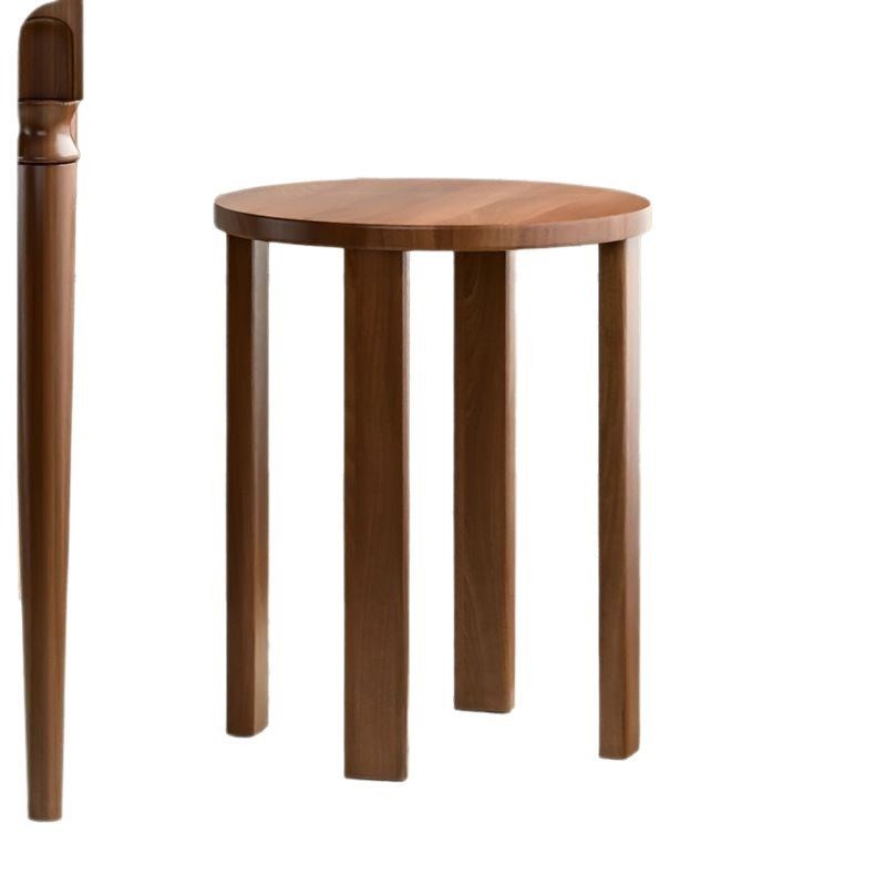 可叠放凳现代吃饭登子餐桌凳原木新中式实木圆凳子茶几家用胡桃色
