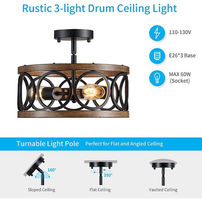 仿古美式乡村工业风卧室客厅餐厅书房客房3头110v万向头铁艺吊灯,家装灯饰光源,客厅吊灯,淘宝优惠券,粉丝福利购,淘宝优惠卷
