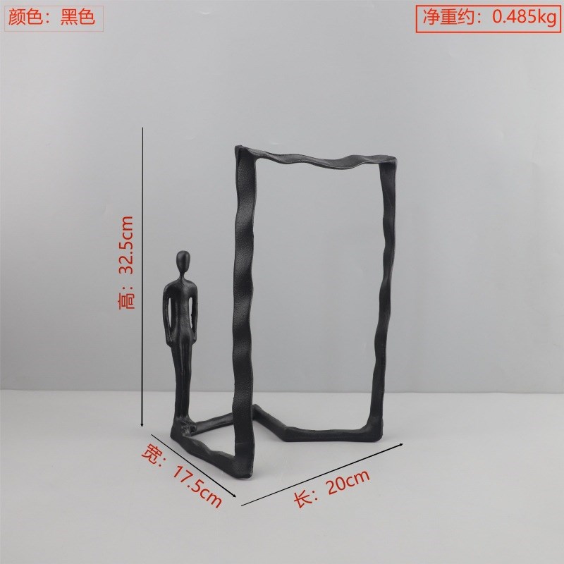 现代简约创意铸铁边框人物摆件办公室卧室玄关茶几书房家居装饰品