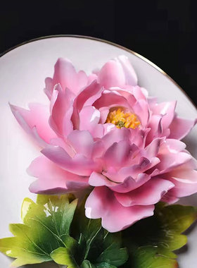 牡丹瓷盘摆件结婚乔迁开业送礼品客厅隔断玄关陶瓷工艺品洛阳挂盘