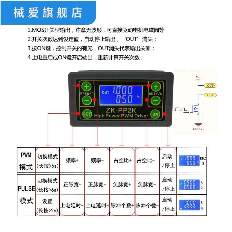 大功率pwm调光电机调速电磁脉冲数频率占空比K可调循环 pp2kPP2