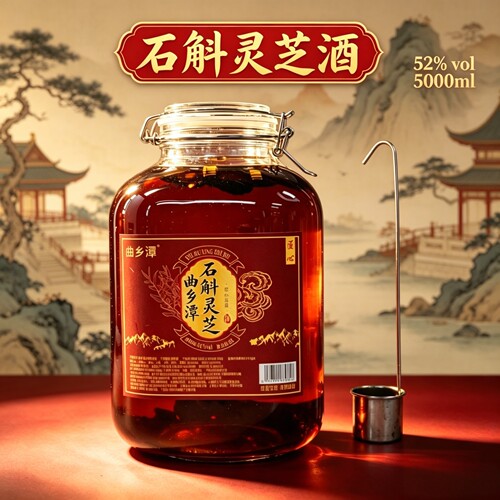 曲乡谭石斛灵芝酒 52 度 5000ml 大坛装 赠酒提 自饮送人收藏皆宜