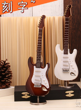木制迷你电吉他模型摆件家居送老师男女朋友生日O礼物1/6兵人BJD