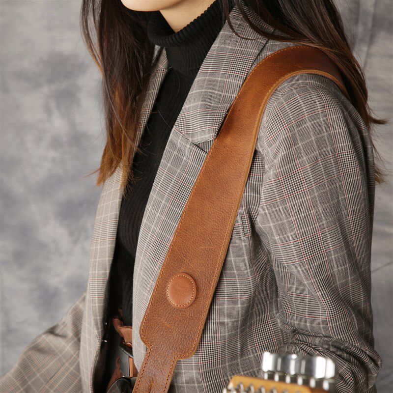 头层牛皮加宽民谣电木吉他贝斯司牛皮背带经典复古个性舒适