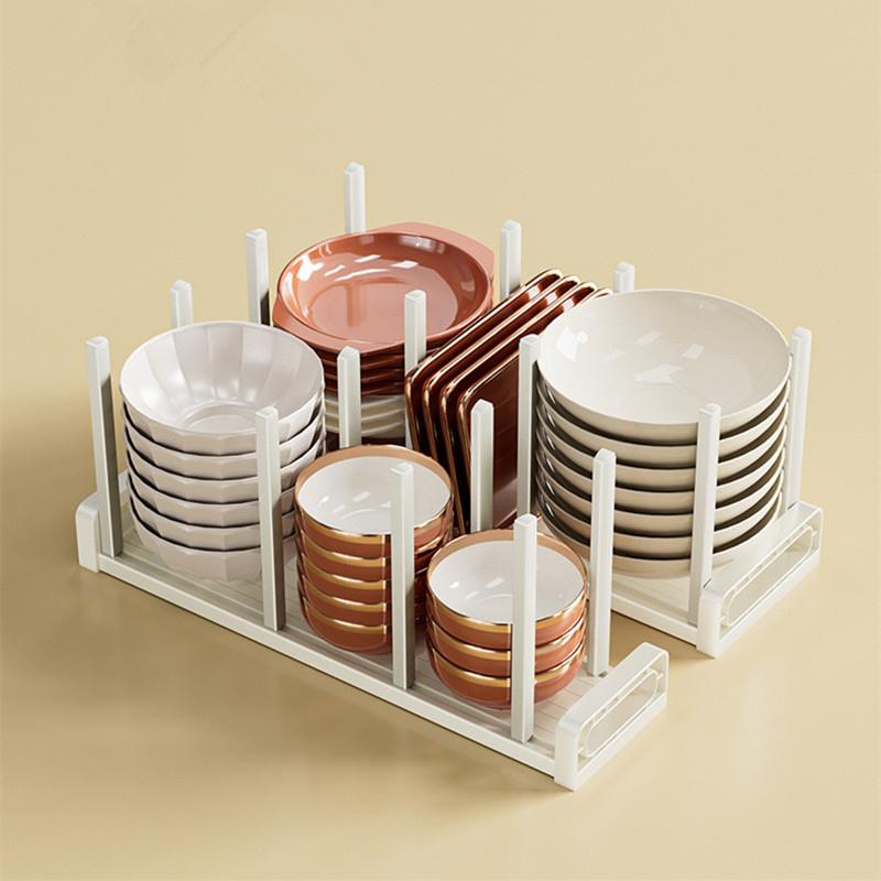 厨房抽屉内堆碗架橱柜内置放碗碟盘子沥水收纳架可调节防滑置物架