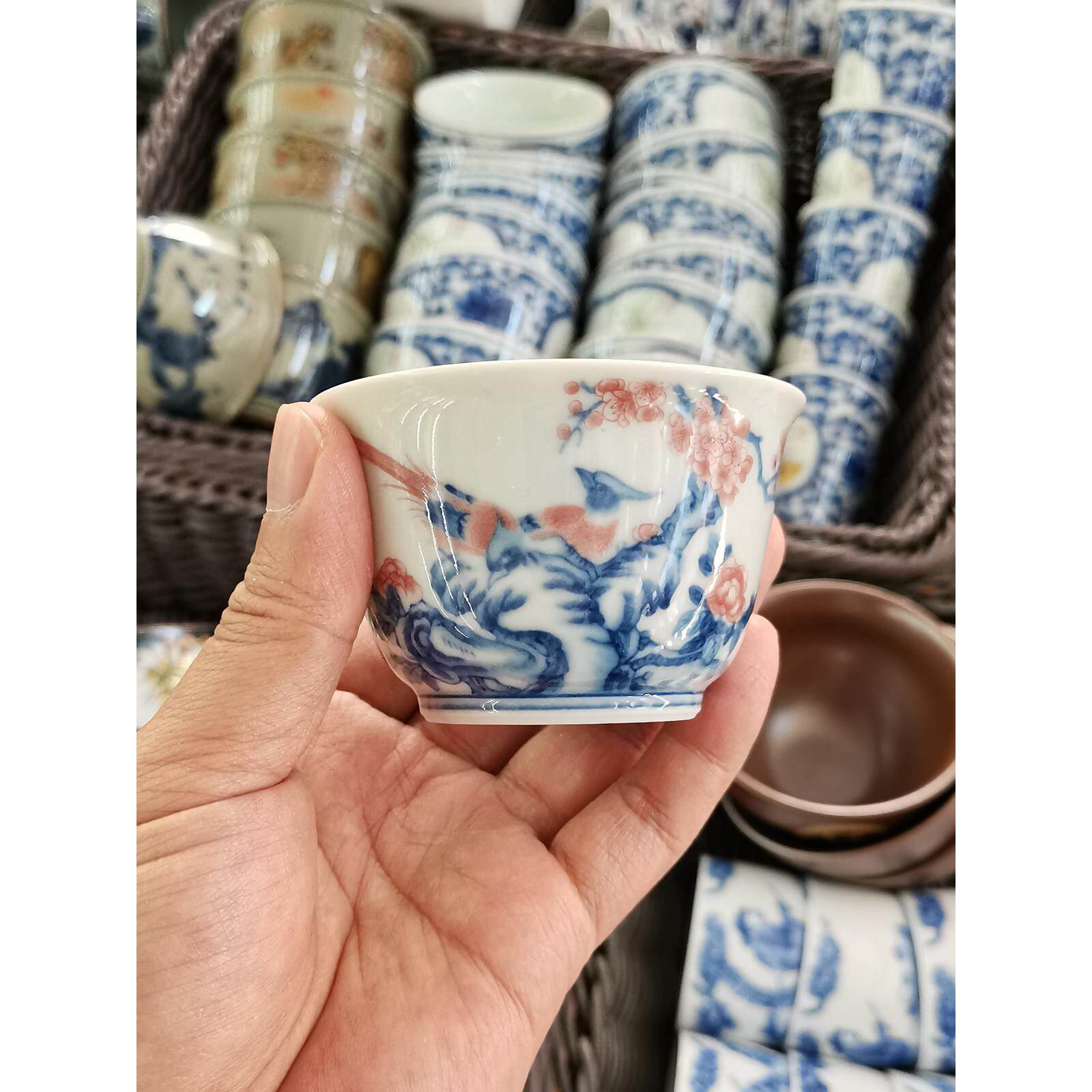 景德镇陶瓷茶杯主人杯青花釉里红高端茶具品茗杯女士个人专用茶盏