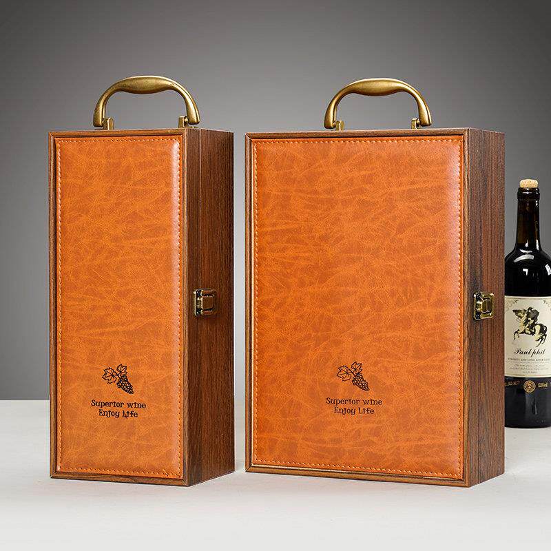 2025高端红酒包装礼盒空盒木质烤漆葡萄酒盒盒子双支装国潮皮质礼