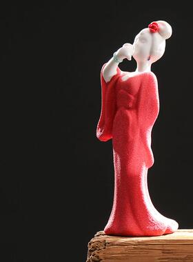 创意陶瓷手工人物古典仕女贵妃醉酒客厅玄关电视柜软装家居摆件