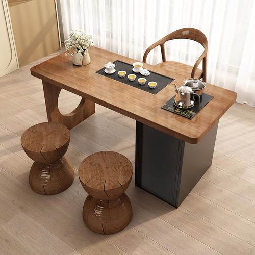 阳台茶桌2024新款小型实木茶几茶水柜烧水壶一体阳台家用小茶台