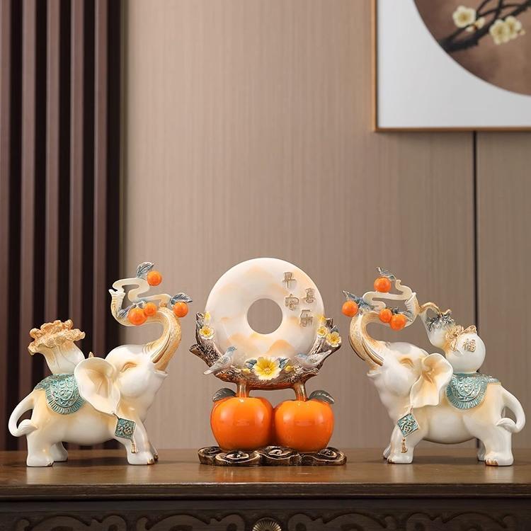 柿柿如意招财大象摆件一对入户玄关酒柜电视柜装饰摆件家居装饰品