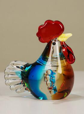 水晶手工琉璃萌鸡摆件现代简约客厅儿童房玄关样板房装饰乔迁送礼