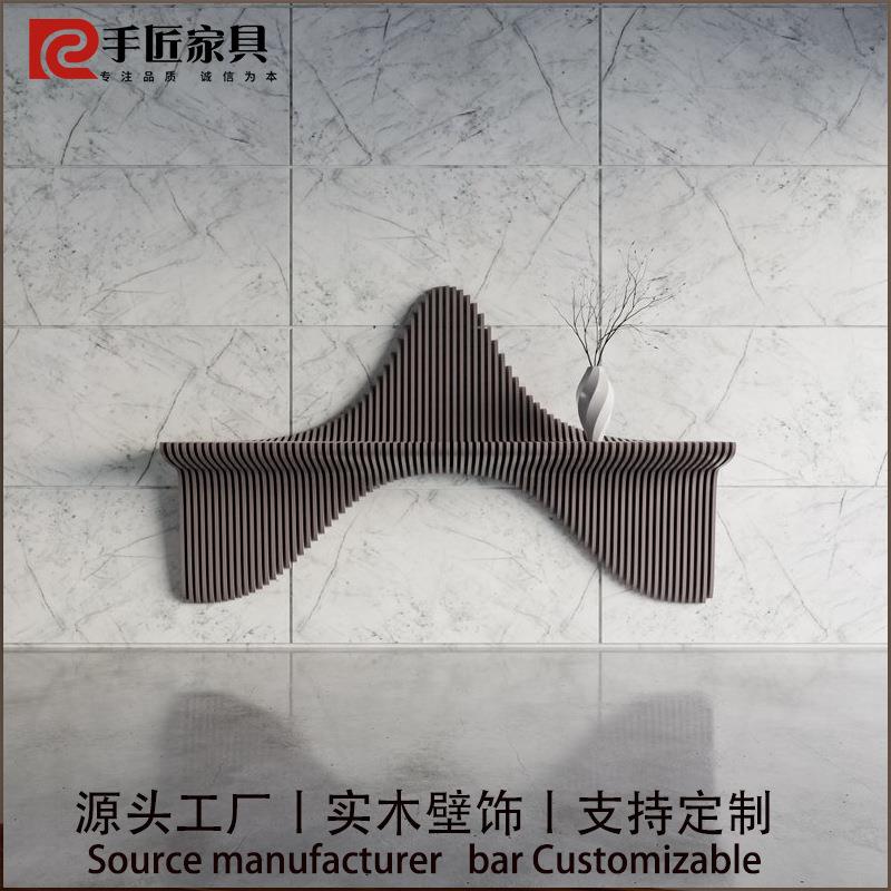 实木切片装饰台置物架别墅酒店家具民宿客厅壁挂原木艺术背景墙