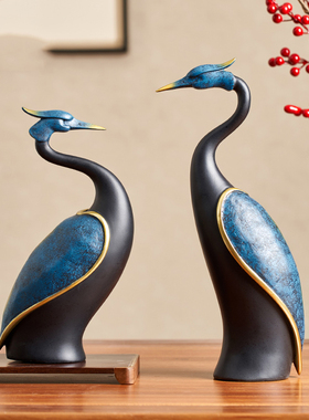 新中式情侣仙鹤摆件轻奢客厅酒柜电C视柜玄关家居软装饰品乔迁新