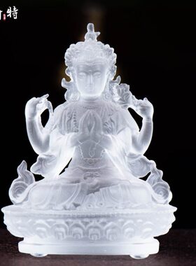 乔迁随身琉璃 家用像琉璃摆件桌面 四臂 琉璃中式摆件用品观音