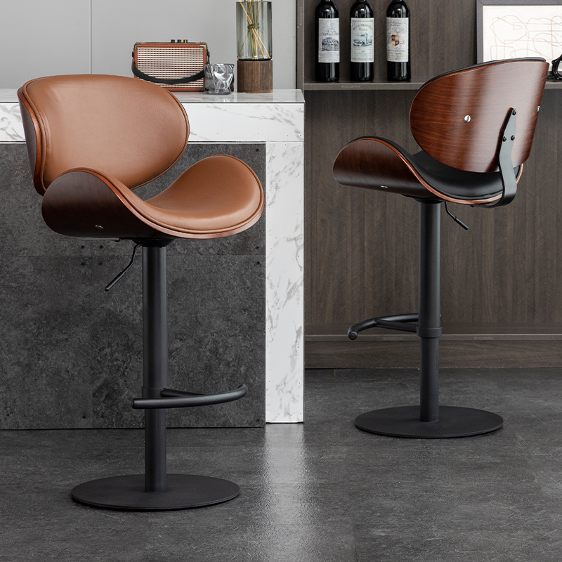 吧台椅现代简约高脚凳家用牛皮升C降凳子不锈钢椅子轻奢酒吧椅吧