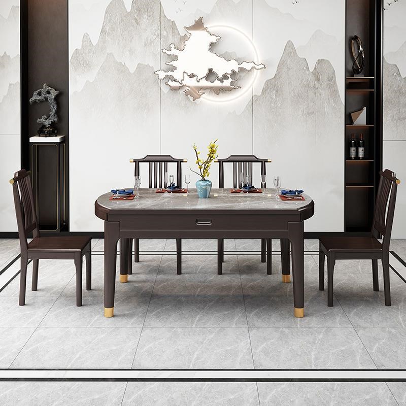 新中式方圆两用实木岩板餐v桌椅组合现代简约小户型家用折叠餐桌