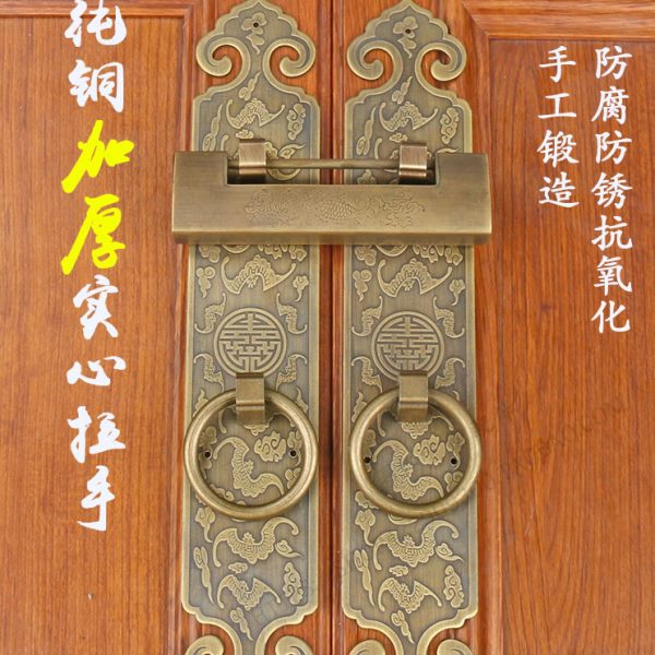 中式仿古纯铜大木门拉手直条把手古典房门铜拉手花格门五金铜配件