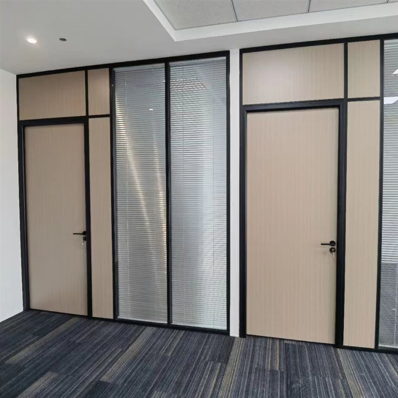 厦门办公室玻璃隔断墙铝合金百叶双层钢化透明磨砂隔间.办公高隔