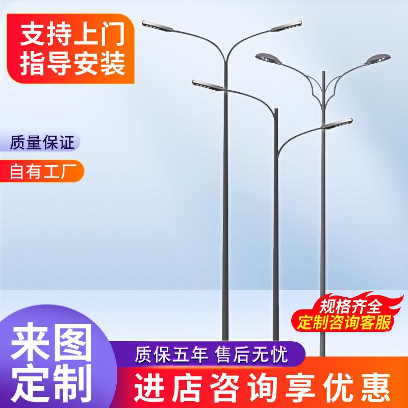 双头米双臂路灯杆市政道路照明景观灯LED高低臂路灯高杆灯厂家