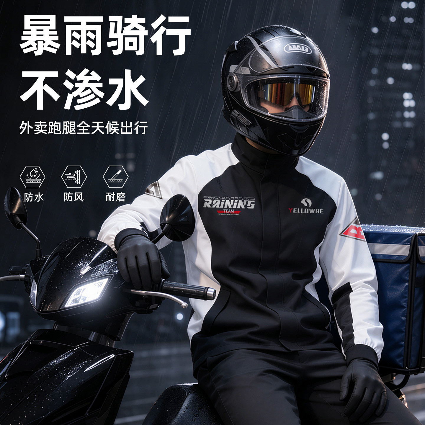 轻量防暴雨外卖骑手雨衣套装男
