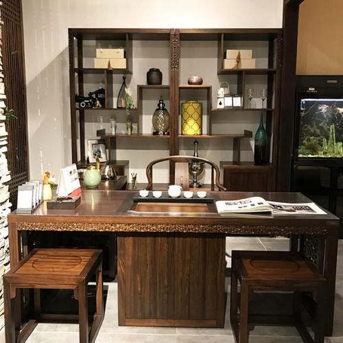 新中式茶桌组合实木中式黑桃木定制禅意家用茶几茶桌茶台泡茶道桌