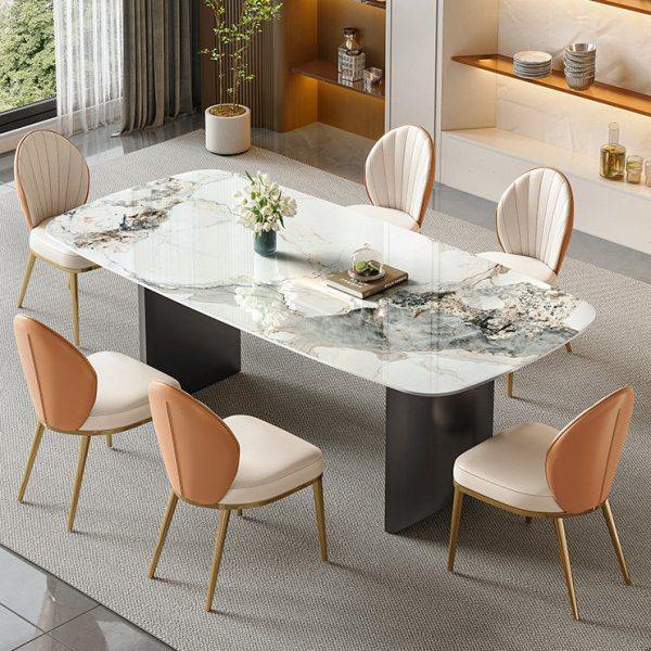 轻奢岩板餐桌椅子组合意式极简家用不锈钢现代高端亮光长方形饭桌,住宅家具,岩板餐桌,淘宝优惠券,粉丝福利购,淘宝优惠卷