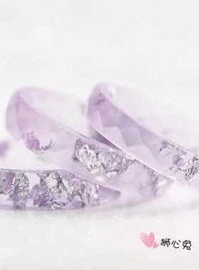 狮心兔 手工制作 淡紫色熏衣草银箔片 菱角面切面刻面戒指 女戒指