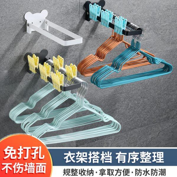 衣架收纳神器阳台墙上晾衣架收纳架子免打孔壁挂式置物架挂钩折叠,收纳整理,衣架收纳架/盒,淘宝优惠券,粉丝福利购,淘宝优惠卷
