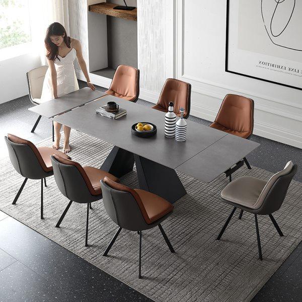 亮光意式岩板餐桌可伸缩家用小户型多功能长方形变形餐桌椅子组合,住宅家具,岩板餐桌,淘宝优惠券,粉丝福利购,淘宝优惠卷