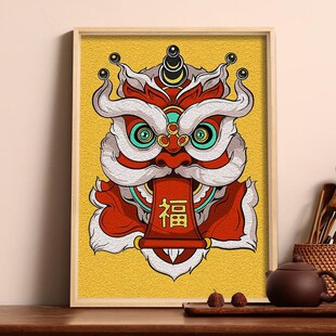 醒狮纸浆画非遗手工diy材料包国潮中国I风新年半成品全套工具套装