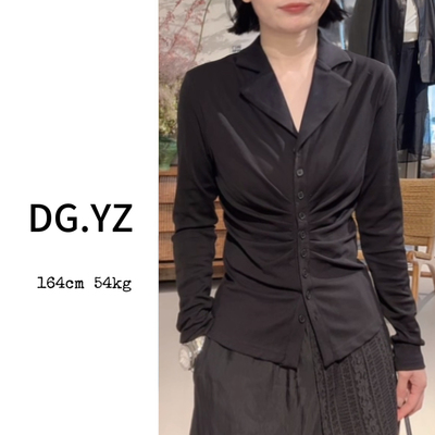 【樱子家】2908F新款衬衫领收腰褶皱长袖上衣