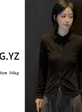 【樱子家】3099F百搭修身不规则领长袖衬衫上衣