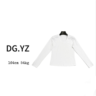 口蕾丝纯色百搭长袖 3464F双层U领袖 上衣 樱子家