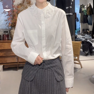 【樱子家】3080X蕾丝边翻领单排扣衬衫上衣