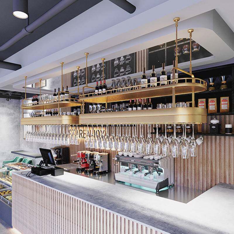 需定制酒吧吧台酒架吊架吊杯架红酒杯悬挂发光酒柜吊柜倒挂式置物